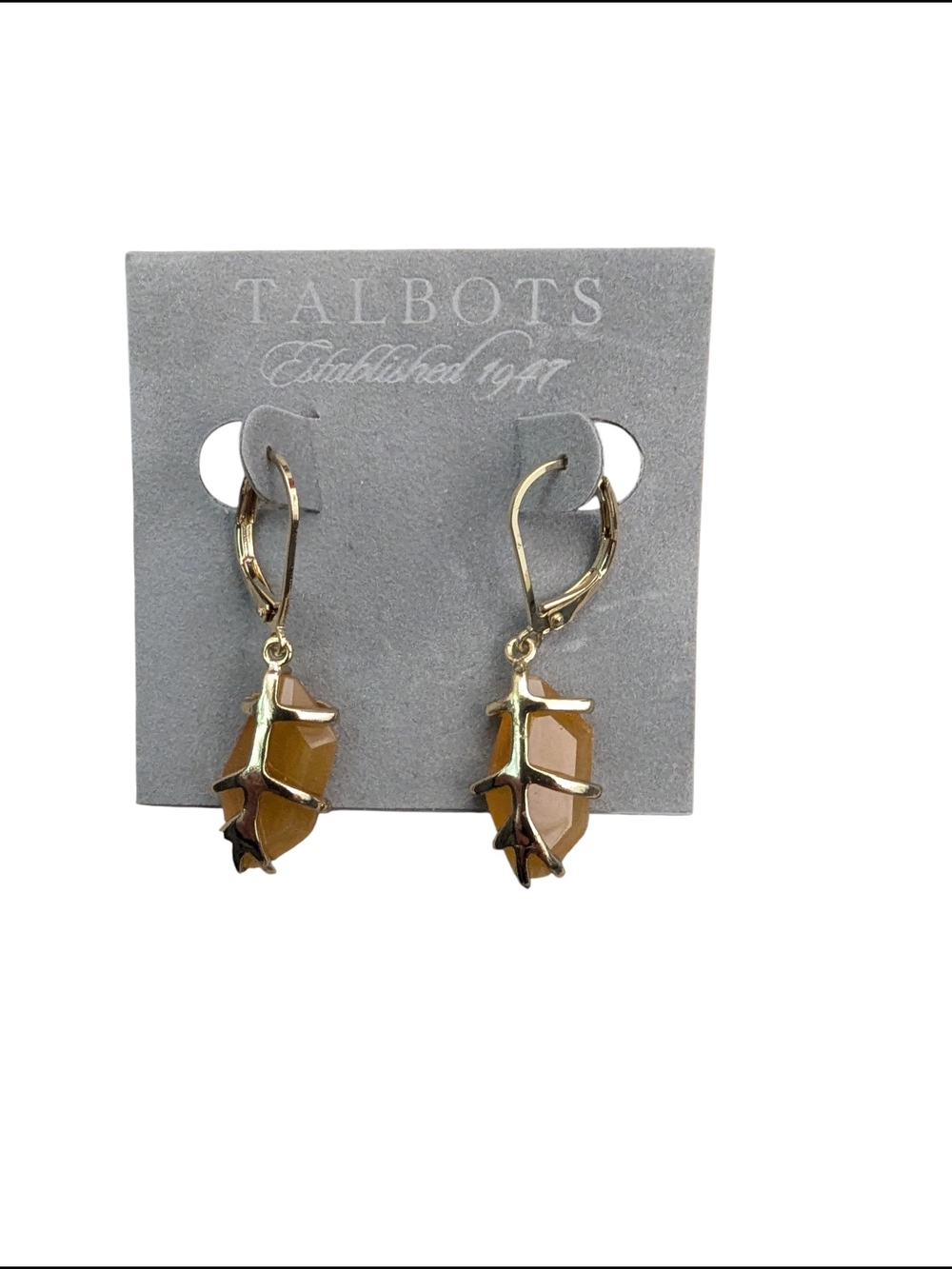 Talbots Gold Tone Faceted Stone Drop Earrings Brown Neutral Dangle Earrings